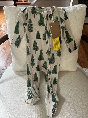 Angel Dear Cream Footed One-Piece with Green Tree Print